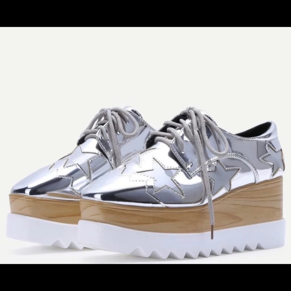 Silver Square Toe Star Patch Wedge Oxfords - Picture 2 of 7